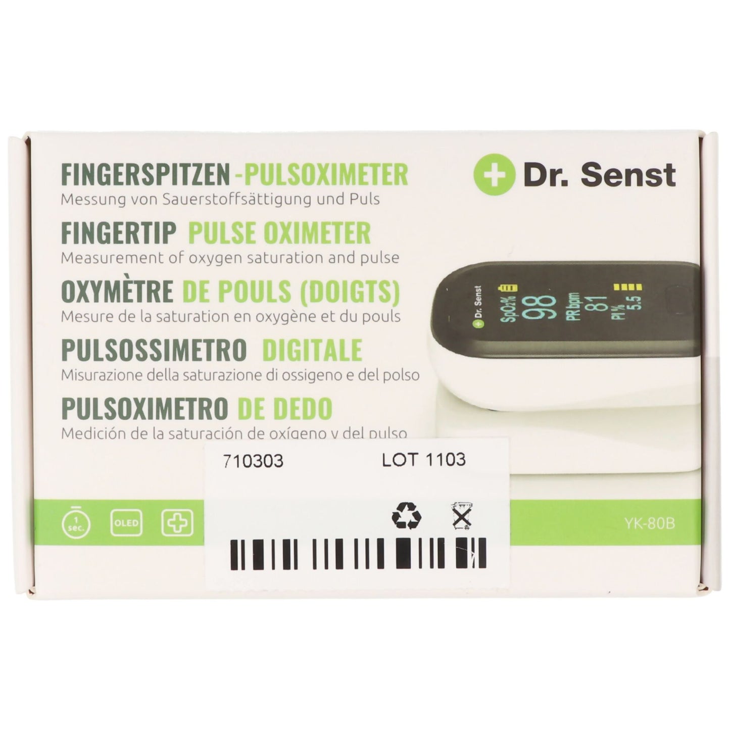 Produktinformationen "Dr. Senst® Fingerspitzen Pulsoximeter YK-80B inkl. Batterien"