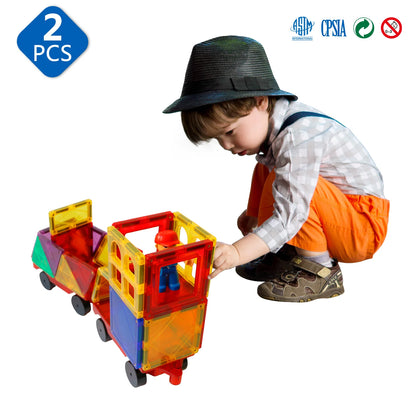 Schnelle Lieferung 2-teiliges Autos-Bauspiel-Set, magnetische Bausteine, Fliesen, Magnet, Montessori-Lernspielzeug für Kinder