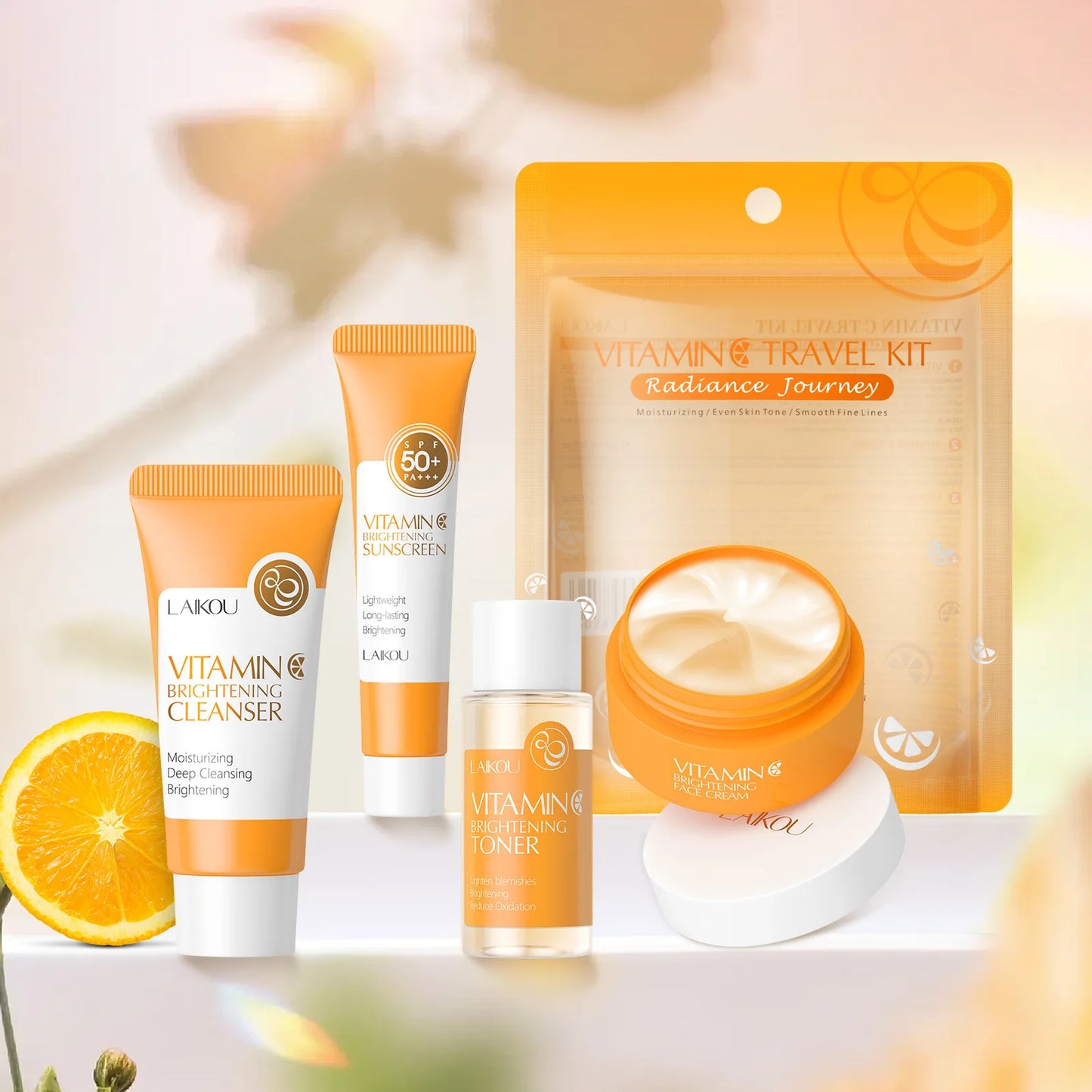 Vitamin-C-Hautpflege-Set 4-tlg. – Gesichtscreme, Reiniger, Essenz & SPF 50+ Sonnenschutz