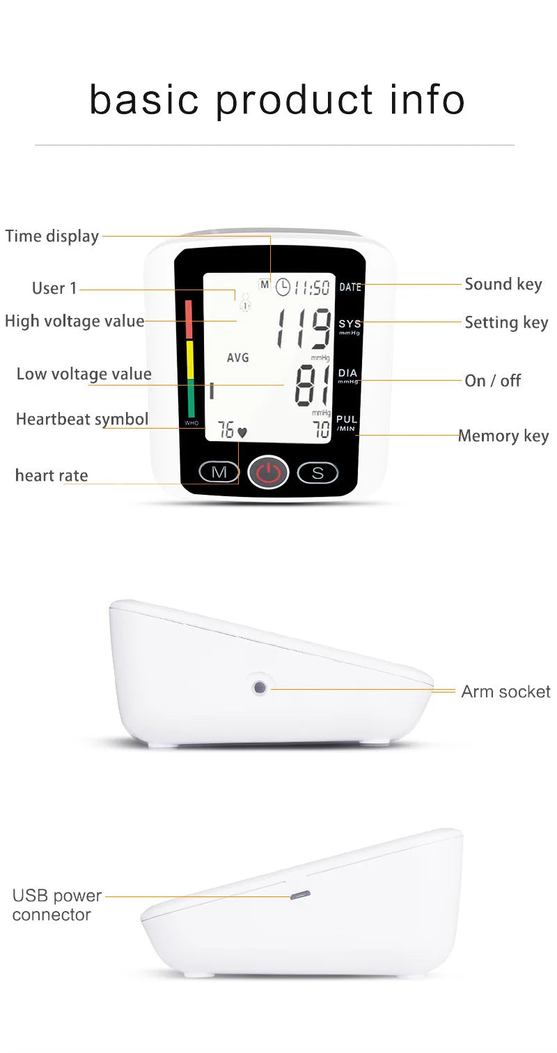 Portable Tonometer Digital LCD arm tensiometers Blood Pressure Monitor Heart rate Meter Large Cuff Sphygmomanometer Health Care