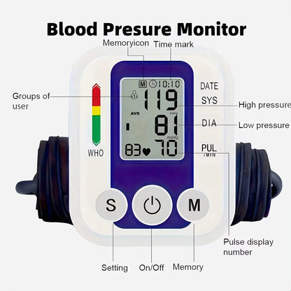 LCD Upper Arm Electronic Blood Pressure Monitor Home Automatic Digital Sphygmomanometer Tonometer Heart Rate Tensiometer