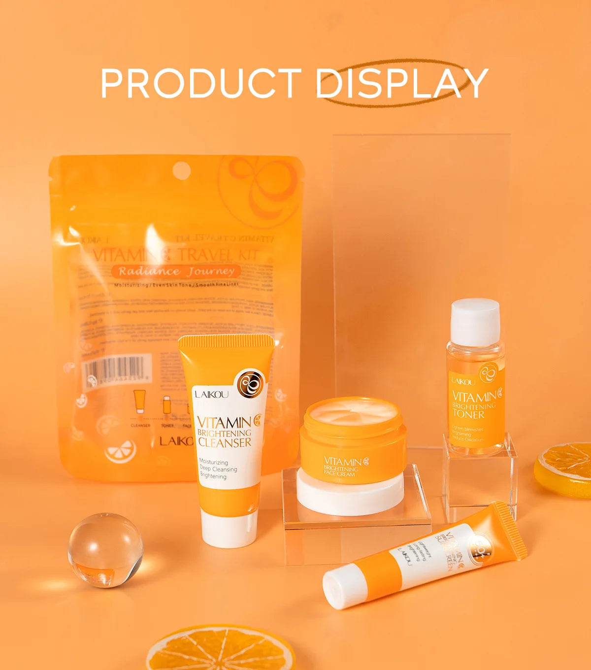 Vitamin-C-Hautpflege-Set 4-tlg. – Gesichtscreme, Reiniger, Essenz & SPF 50+ Sonnenschutz