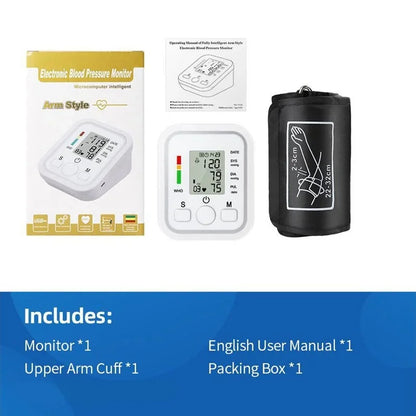 LCD Upper Arm Electronic Blood Pressure Monitor Home Automatic Digital Sphygmomanometer Tonometer Heart Rate Tensiometer