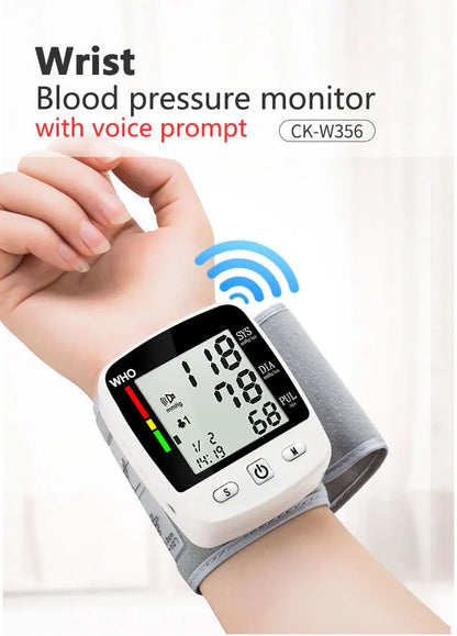 Wrist Cuff  Blood Pressure Monitor Electronic Sphygmomanometer Rechargeable Digital Tensiometer Large Screen Friendly to Elderly