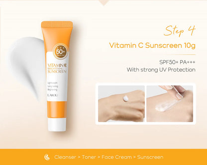 Vitamin-C-Hautpflege-Set 4-tlg. – Gesichtscreme, Reiniger, Essenz & SPF 50+ Sonnenschutz