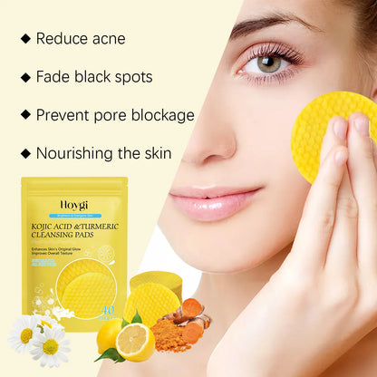 Kurkuma Reiniger Dark Spot Remover Öl Kontrolle Gesichts peeling feuchtigkeit spendende aufhellende Hautpflege Koji säure Reinigungs pads