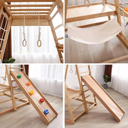 Großhandel Holz Montessori Spielplatz Kinder Outdoor Klettergerüst mit Rutsche und Leiter