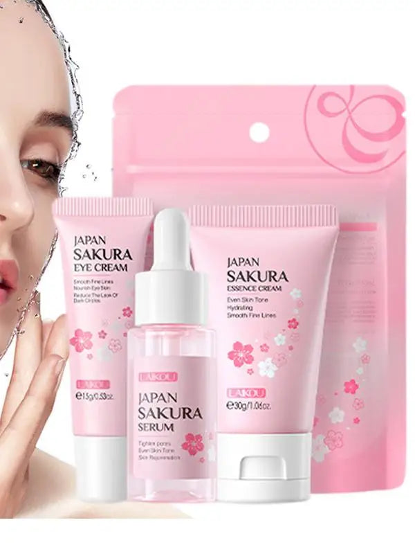 Face Skin Care Set Cleanser Sakura Essence Cream Moisturizing Whitening & Anti-Aging Toner Eye Cream Face Serum Eye Skin Care