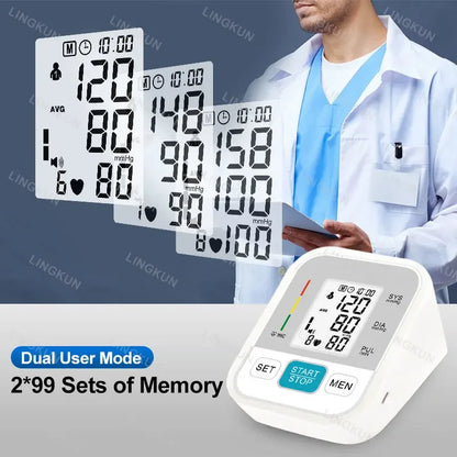 LCD Upper Arm Electronic Blood Pressure Monitor Home Automatic Digital Sphygmomanometer Tonometer Heart Rate Tensiometer