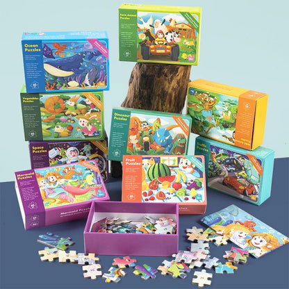 Jigsaw Puzzle Cartoon Animal Fruit Puzzles for Kids Educational Learning Toys Children Montessori Games 60-Piece Paper