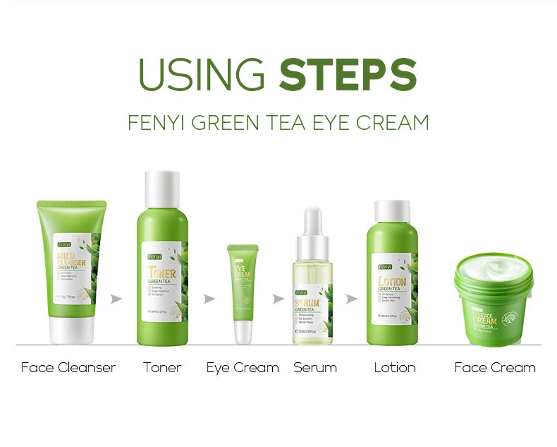 Green Tea Facial Kit Korean Cosmetics Acne Treatment Face Serum Eye Cream Fresh Sunscreen Face Care Nourish Sakura Skin Care Set