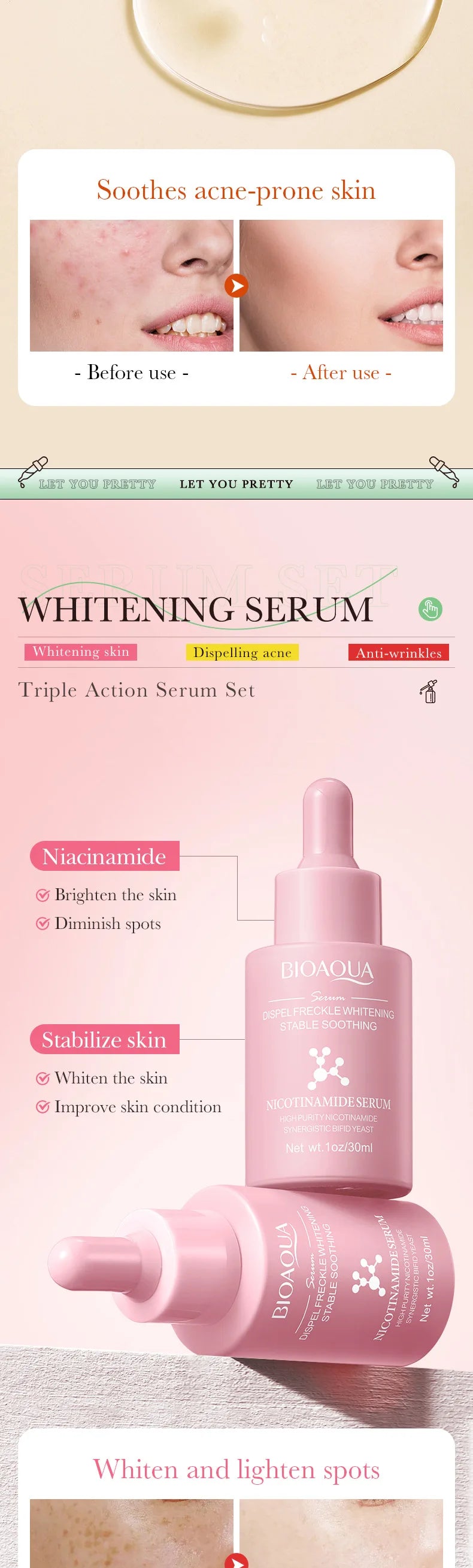 3pcs/set BIOAQUA Turmeric Snail Nicotinamide Facial Essence Moisturizing Firming Brightening Face Serum Skin Care Products