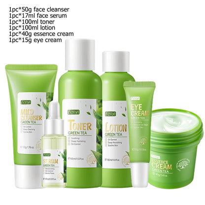 Green Tea Facial Kit Korean Cosmetics Acne Treatment Face Serum Eye Cream Fresh Sunscreen Face Care Nourish Sakura Skin Care Set