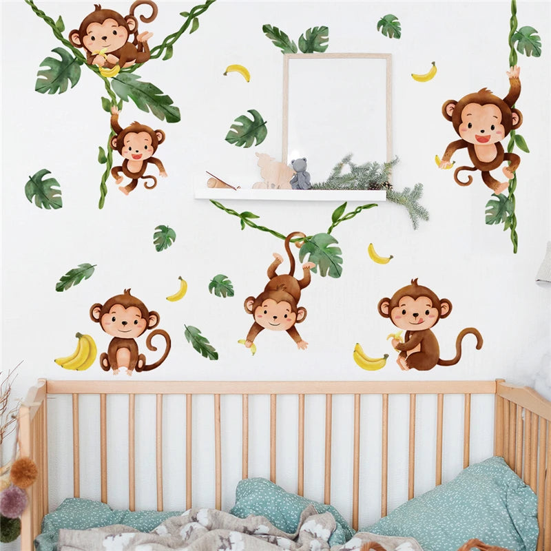 Große Waldtier Affe Wanda uf kleber für Kinderzimmer Baby Schlafzimmer Zimmer Dekor Kinderzimmer Kinder Aufkleber Tapete Affe Wandbild