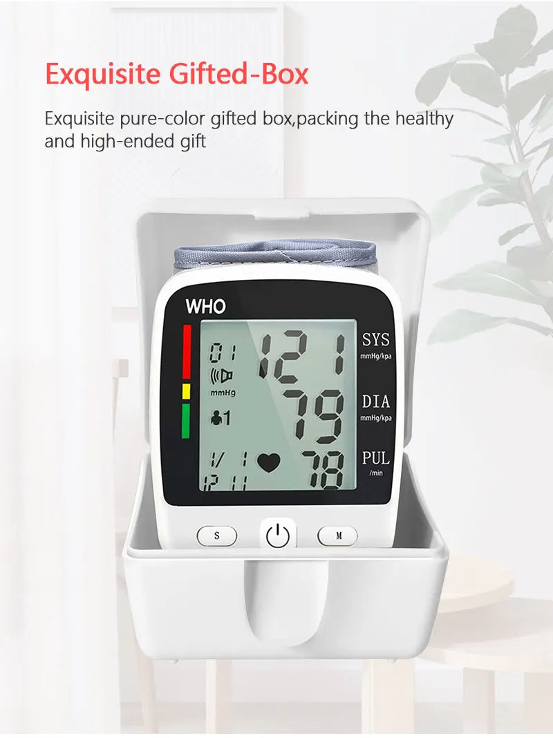 Wrist Cuff  Blood Pressure Monitor Electronic Sphygmomanometer Rechargeable Digital Tensiometer Large Screen Friendly to Elderly