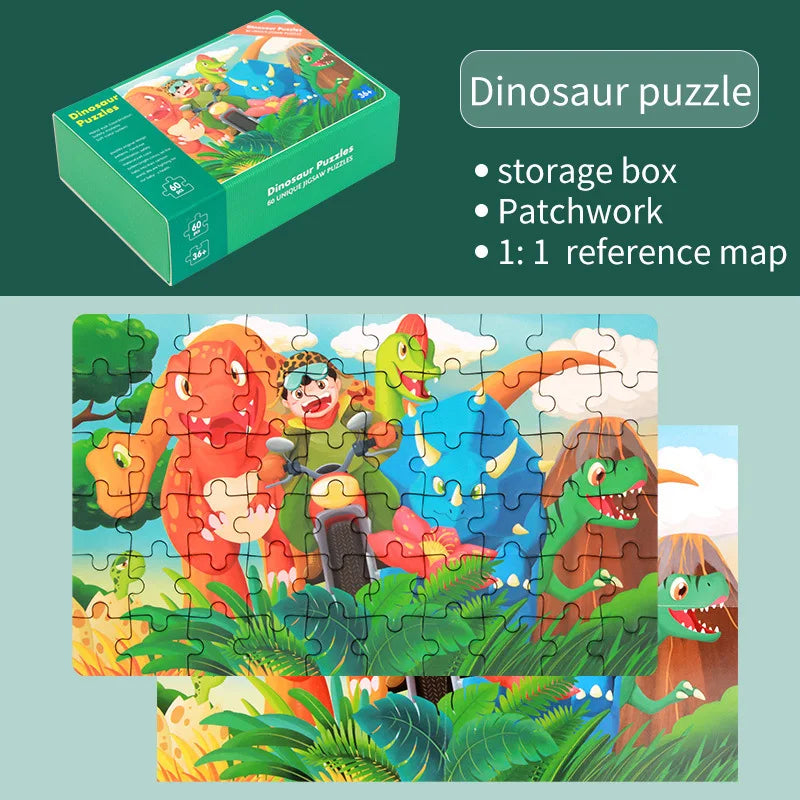 Jigsaw Puzzle Cartoon Animal Fruit Puzzles for Kids Educational Learning Toys Children Montessori Games 60-Piece Paper