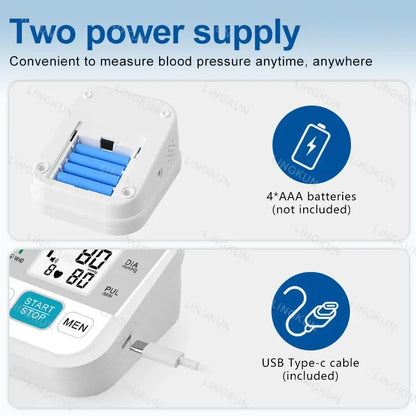 LCD Upper Arm Electronic Blood Pressure Monitor Home Automatic Digital Sphygmomanometer Tonometer Heart Rate Tensiometer