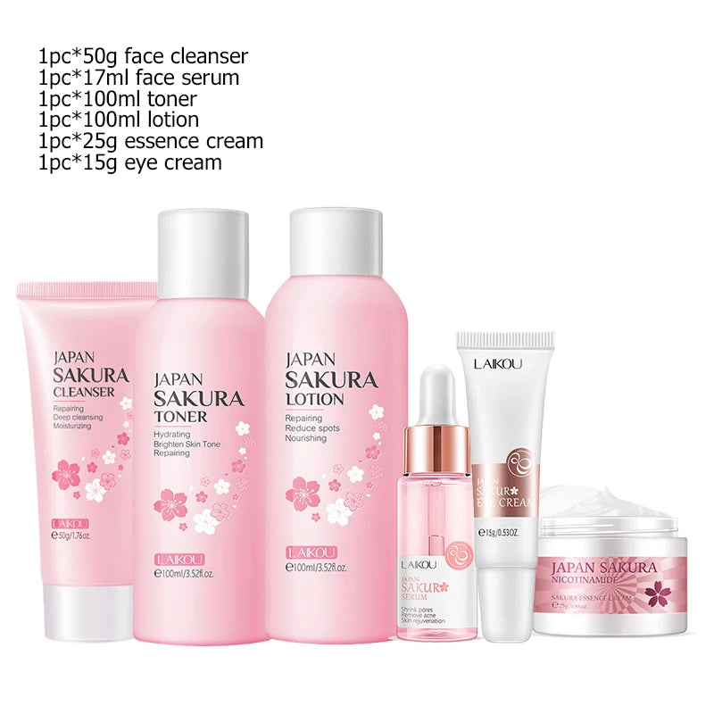 Green Tea Facial Kit Korean Cosmetics Acne Treatment Face Serum Eye Cream Fresh Sunscreen Face Care Nourish Sakura Skin Care Set