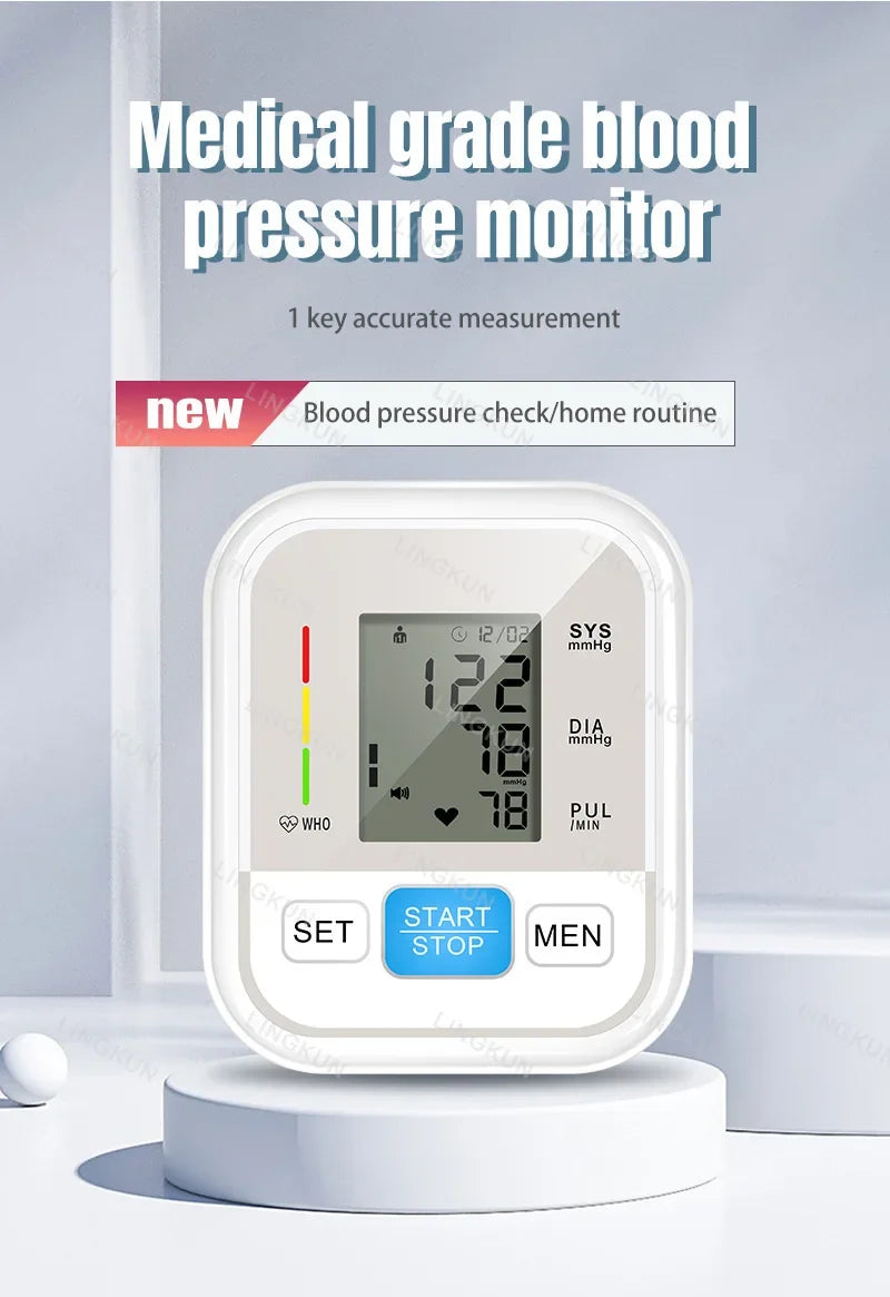 LCD Upper Arm Electronic Blood Pressure Monitor Home Automatic Digital Sphygmomanometer Tonometer Heart Rate Tensiometer