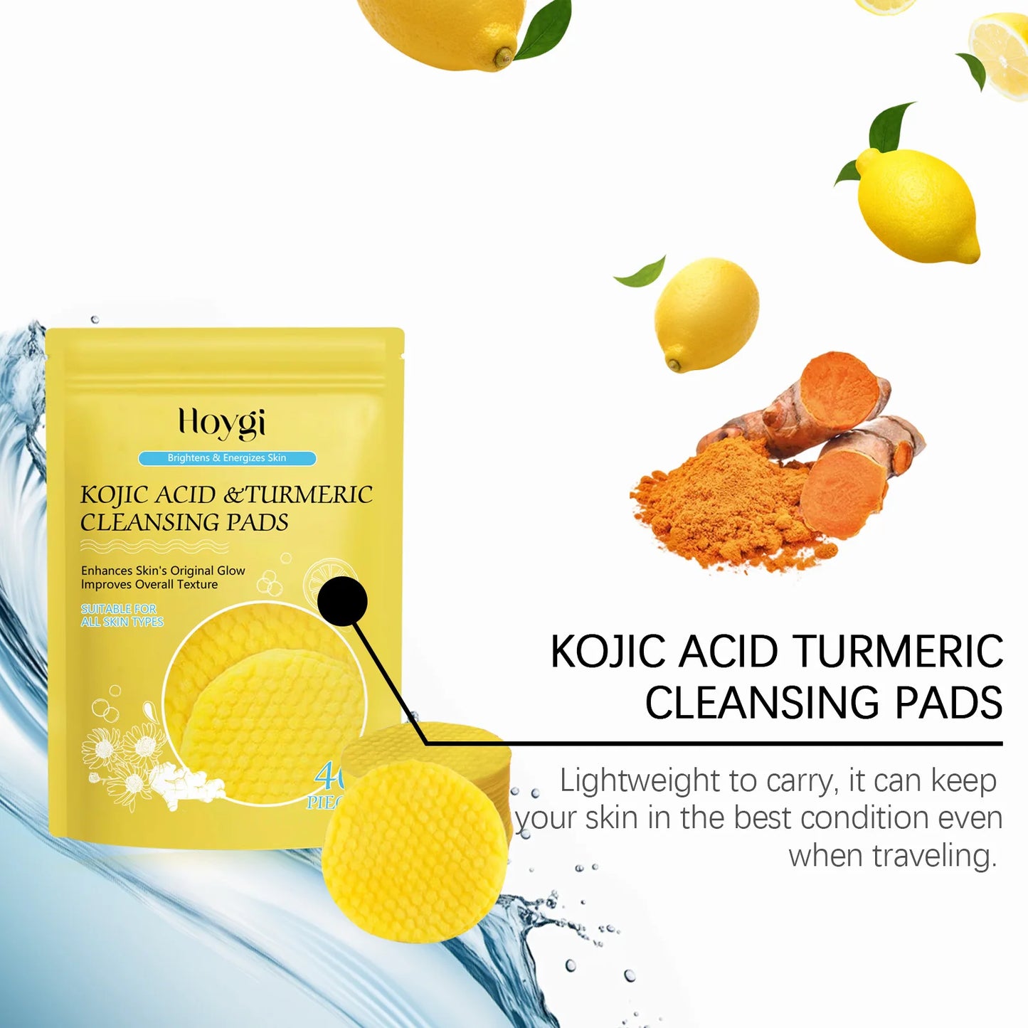 Kurkuma Reiniger Dark Spot Remover Öl Kontrolle Gesichts peeling feuchtigkeit spendende aufhellende Hautpflege Koji säure Reinigungs pads