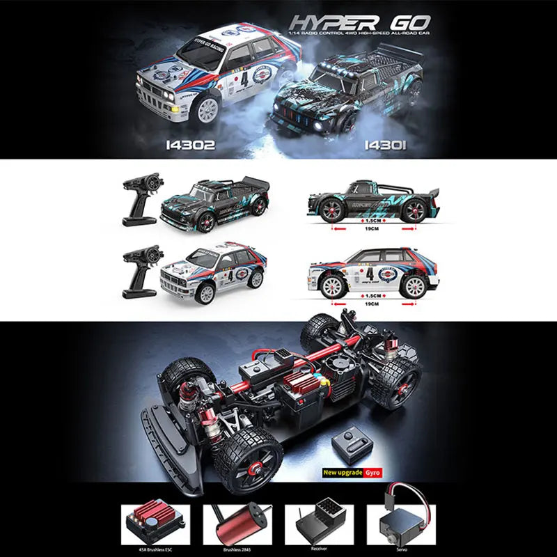 Hyper Go MJX 14303 1：14 4WD Off-Road RC Car 65KM/H LED Remote Control Cars Brushless High Speed Drift Monster Truck Rally Cars