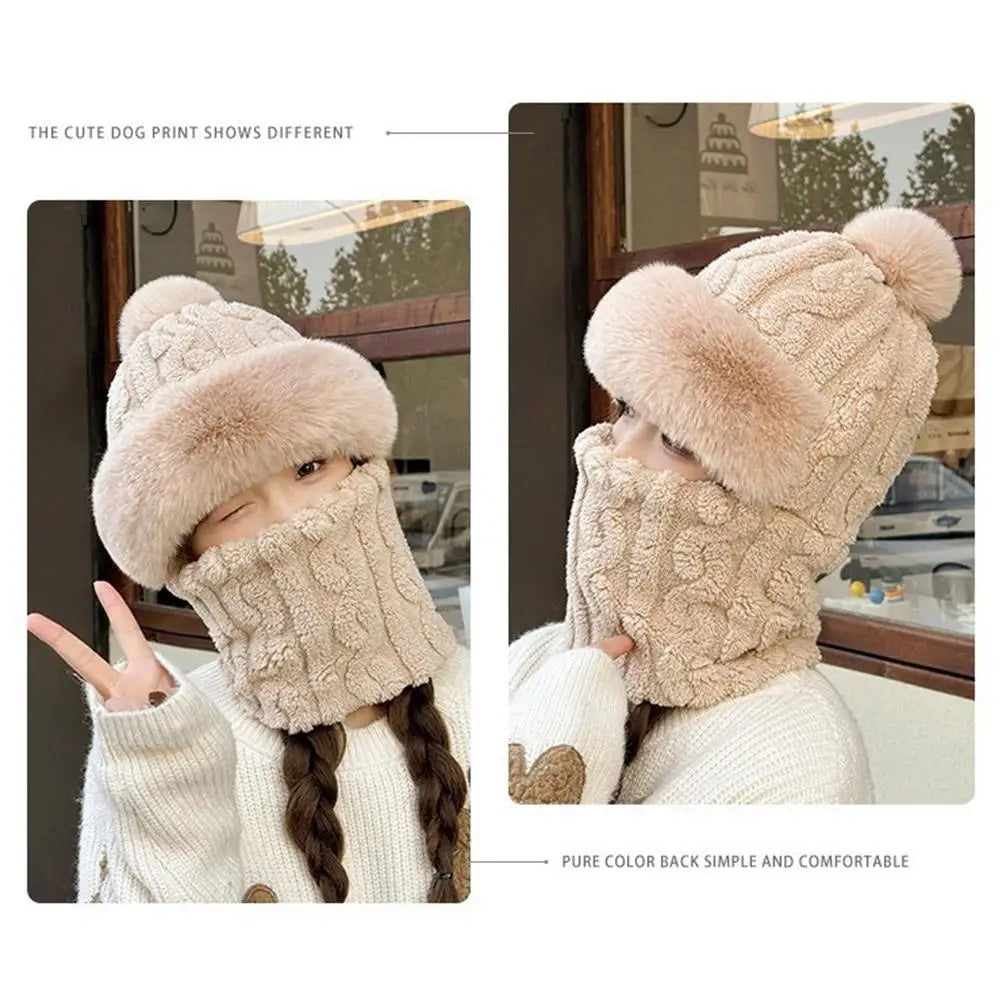 Hutmaske Onepiece Winter Radfahren Strickmütze Herbst und Winter Schal Mütze Schal warm und stilvoll für Frauen nicht reizend