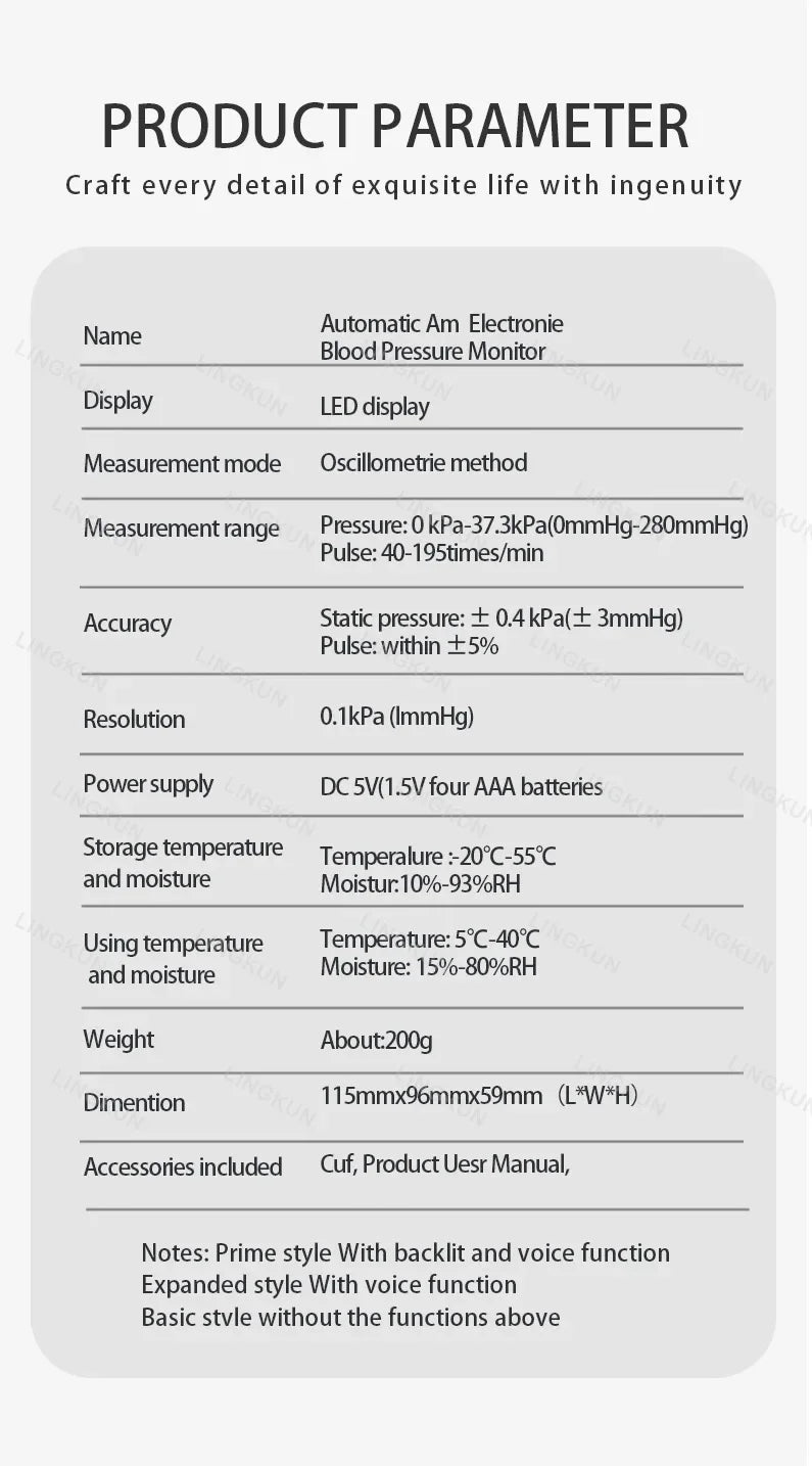 LCD Upper Arm Electronic Blood Pressure Monitor Home Automatic Digital Sphygmomanometer Tonometer Heart Rate Tensiometer