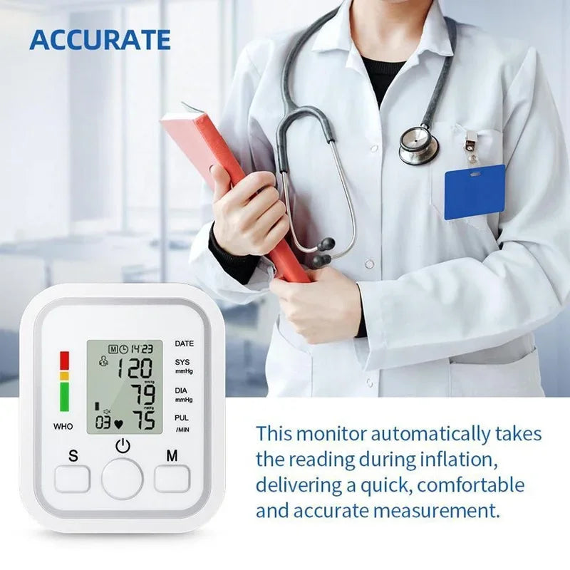 LCD Upper Arm Electronic Blood Pressure Monitor Home Automatic Digital Sphygmomanometer Tonometer Heart Rate Tensiometer