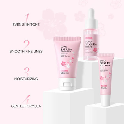 Face Skin Care Set Cleanser Sakura Essence Cream Moisturizing Whitening & Anti-Aging Toner Eye Cream Face Serum Eye Skin Care