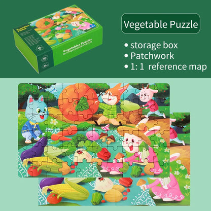 Jigsaw Puzzle Cartoon Animal Fruit Puzzles for Kids Educational Learning Toys Children Montessori Games 60-Piece Paper