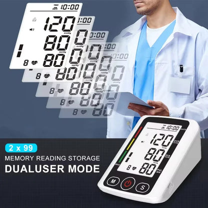 LCD Upper Arm Electronic Blood Pressure Monitor Home Automatic Digital Sphygmomanometer Tonometer Heart Rate Tensiometer