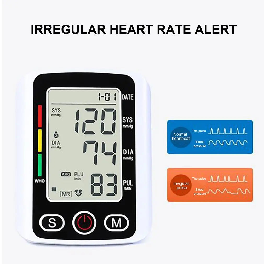 Portable Tonometer Digital LCD arm tensiometers Blood Pressure Monitor Heart rate Meter Large Cuff Sphygmomanometer Health Care