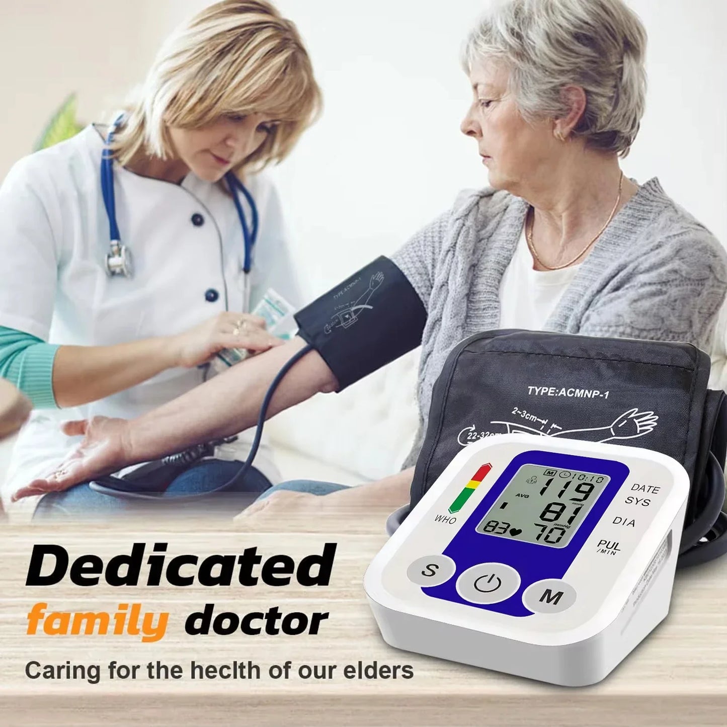 LCD Upper Arm Electronic Blood Pressure Monitor Home Automatic Digital Sphygmomanometer Tonometer Heart Rate Tensiometer