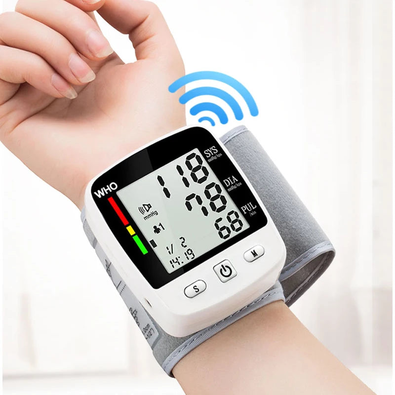 Wrist Cuff  Blood Pressure Monitor Electronic Sphygmomanometer Rechargeable Digital Tensiometer Large Screen Friendly to Elderly