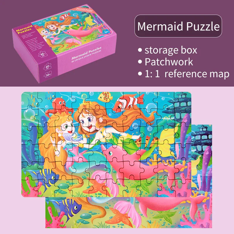 Jigsaw Puzzle Cartoon Animal Fruit Puzzles for Kids Educational Learning Toys Children Montessori Games 60-Piece Paper