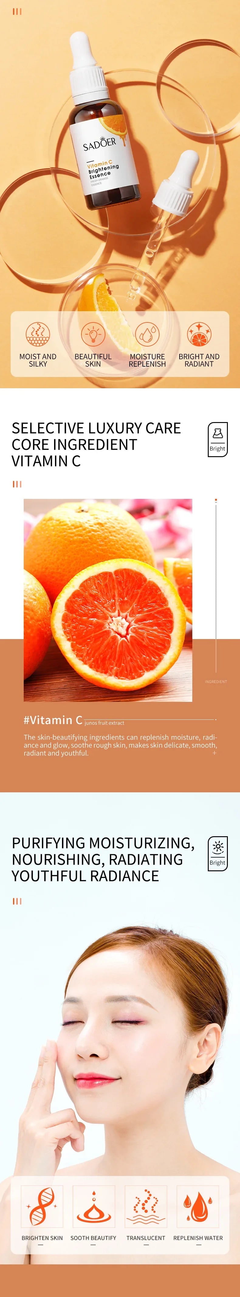 Vitamin C Brightening Face Serum – Hydrating, Repairing, and Firming Skin Care Essence SADOER