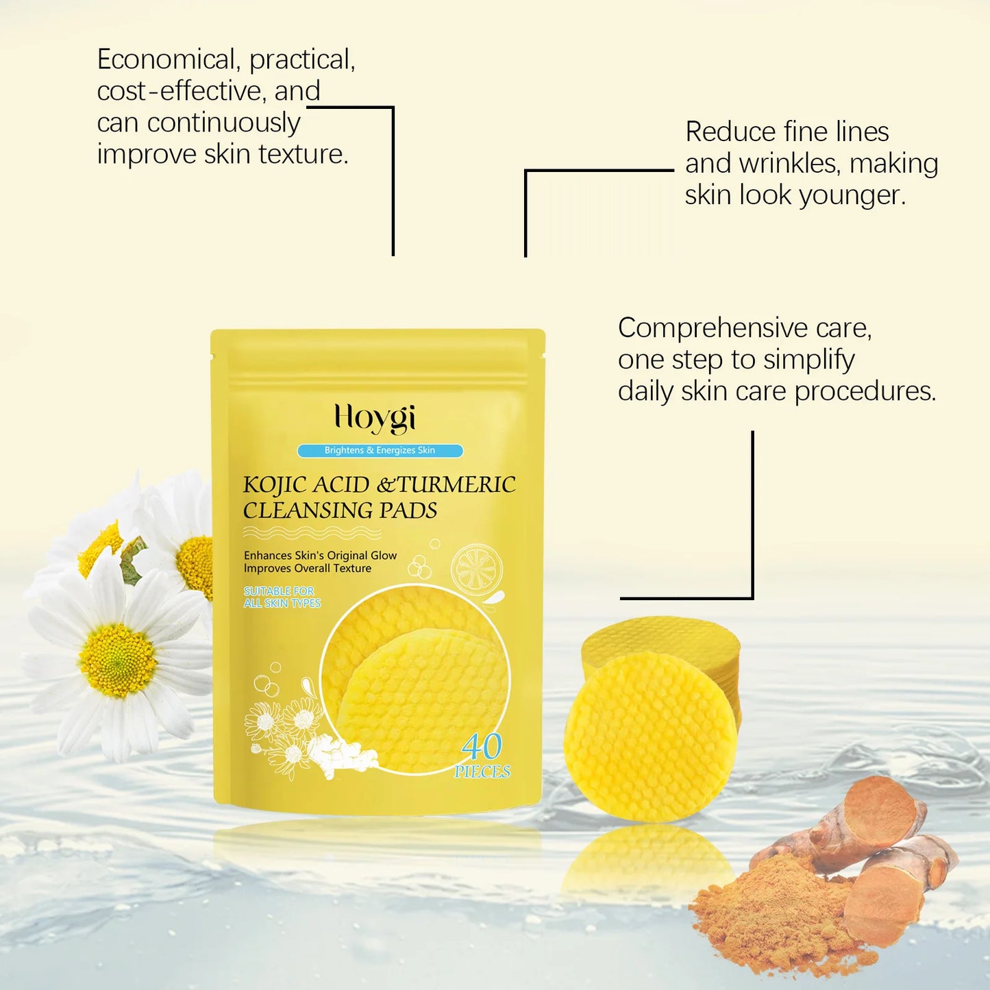 Kurkuma Reiniger Dark Spot Remover Öl Kontrolle Gesichts peeling feuchtigkeit spendende aufhellende Hautpflege Koji säure Reinigungs pads