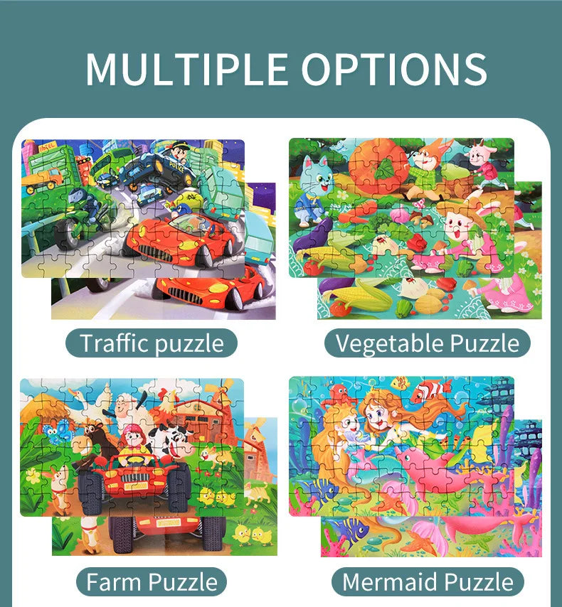 Jigsaw Puzzle Cartoon Animal Fruit Puzzles for Kids Educational Learning Toys Children Montessori Games 60-Piece Paper