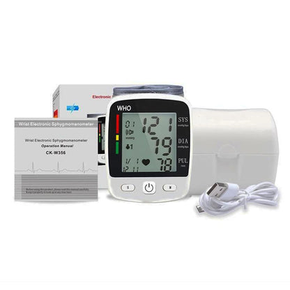 Wrist Cuff  Blood Pressure Monitor Electronic Sphygmomanometer Rechargeable Digital Tensiometer Large Screen Friendly to Elderly