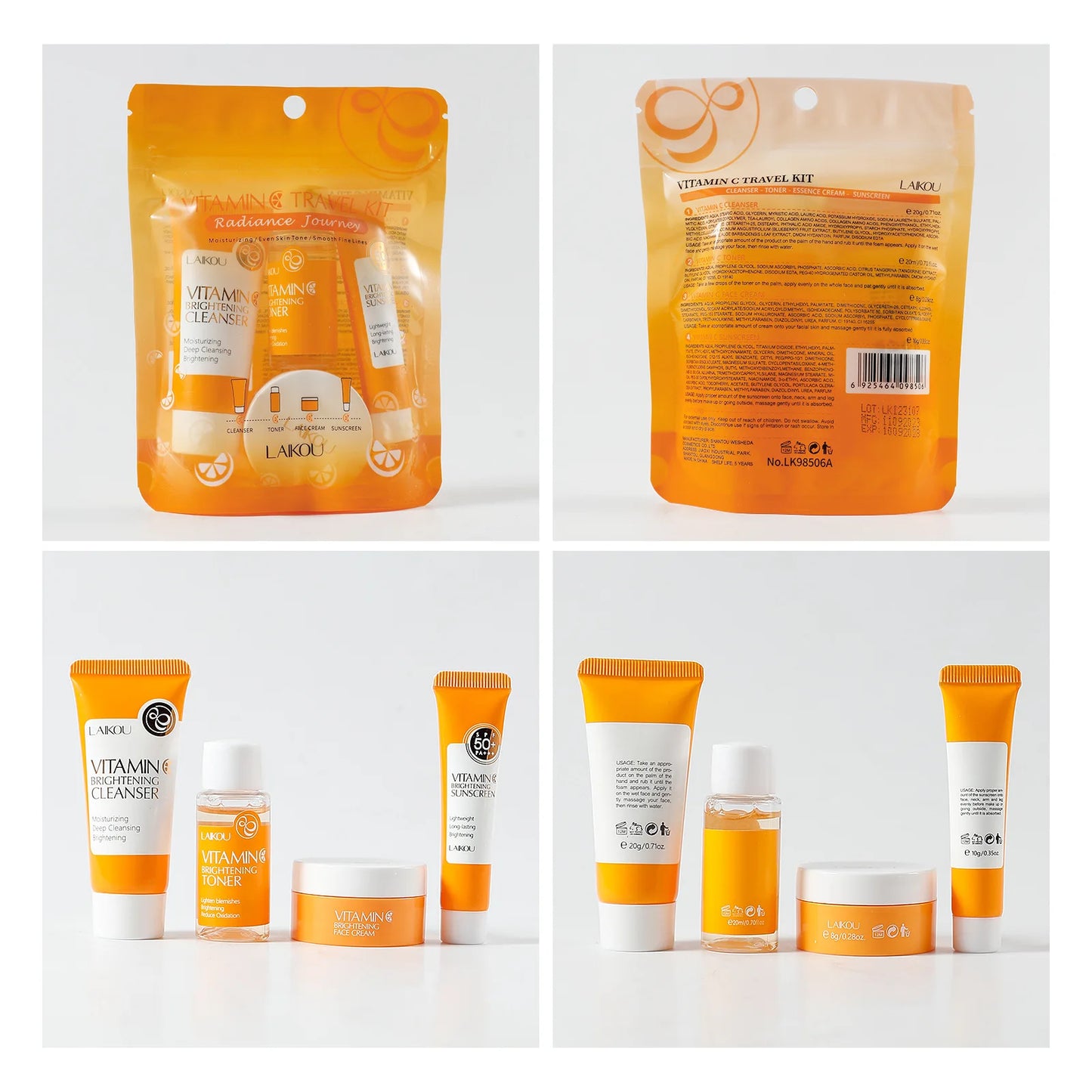 Vitamin-C-Hautpflege-Set 4-tlg. – Gesichtscreme, Reiniger, Essenz & SPF 50+ Sonnenschutz