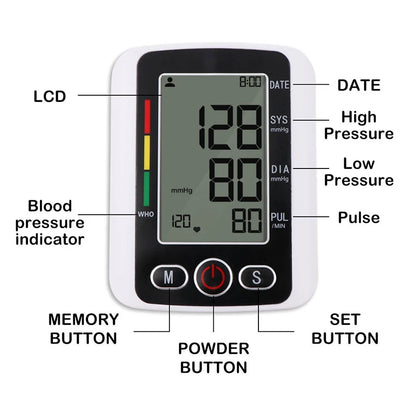 Portable Tonometer Digital LCD arm tensiometers Blood Pressure Monitor Heart rate Meter Large Cuff Sphygmomanometer Health Care