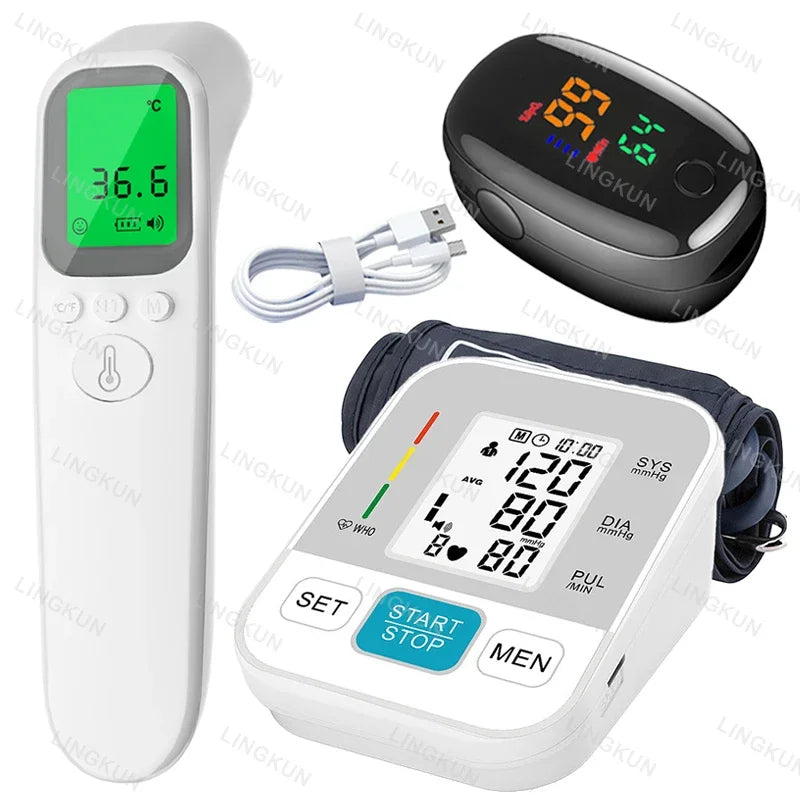 LCD Upper Arm Electronic Blood Pressure Monitor Home Automatic Digital Sphygmomanometer Tonometer Heart Rate Tensiometer