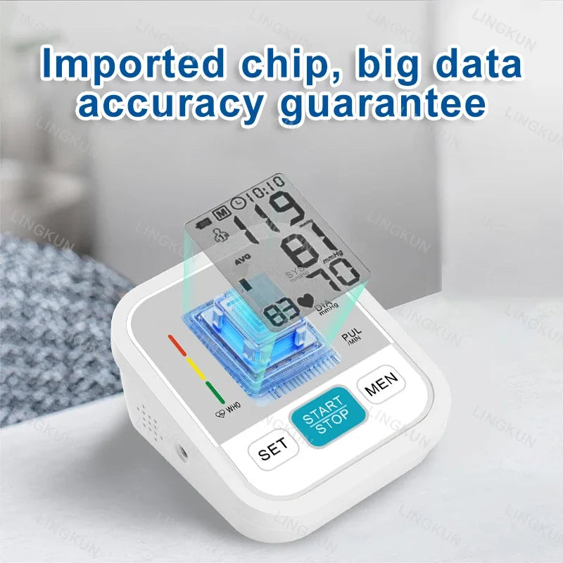 LCD Upper Arm Electronic Blood Pressure Monitor Home Automatic Digital Sphygmomanometer Tonometer Heart Rate Tensiometer