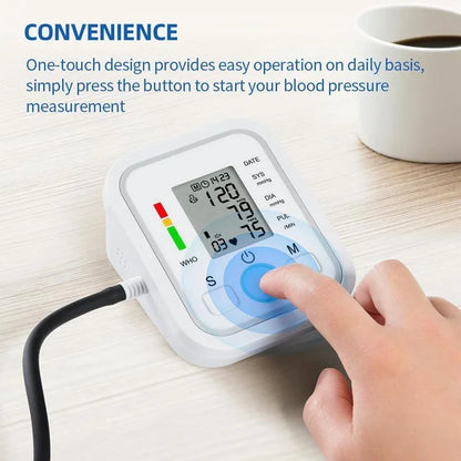 LCD Upper Arm Electronic Blood Pressure Monitor Home Automatic Digital Sphygmomanometer Tonometer Heart Rate Tensiometer