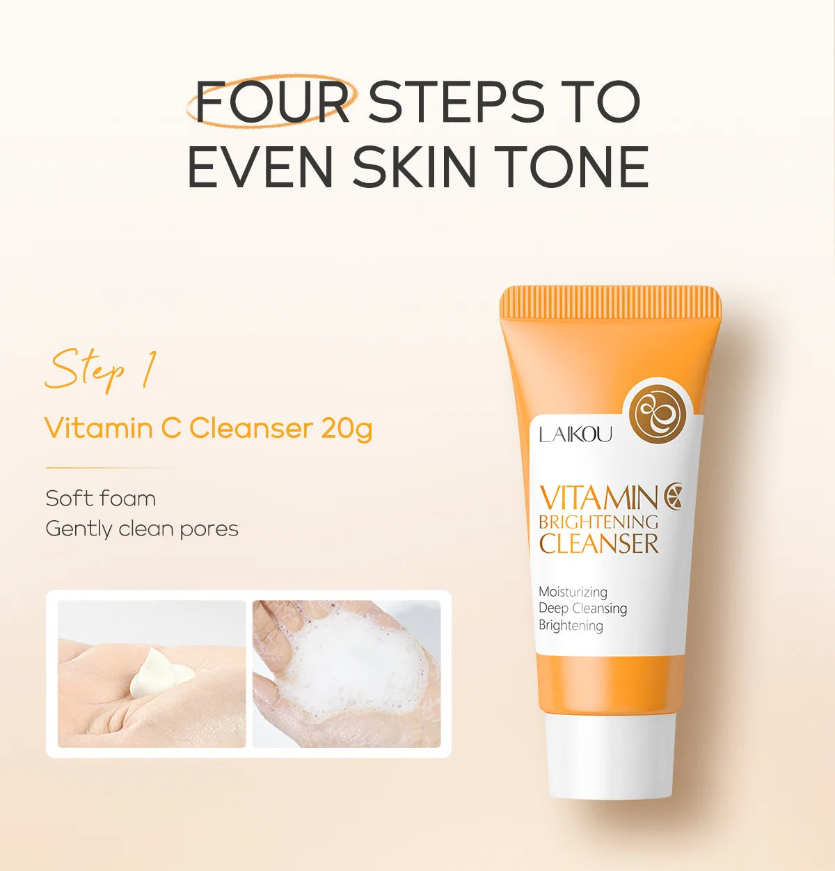 Vitamin-C-Hautpflege-Set 4-tlg. – Gesichtscreme, Reiniger, Essenz & SPF 50+ Sonnenschutz