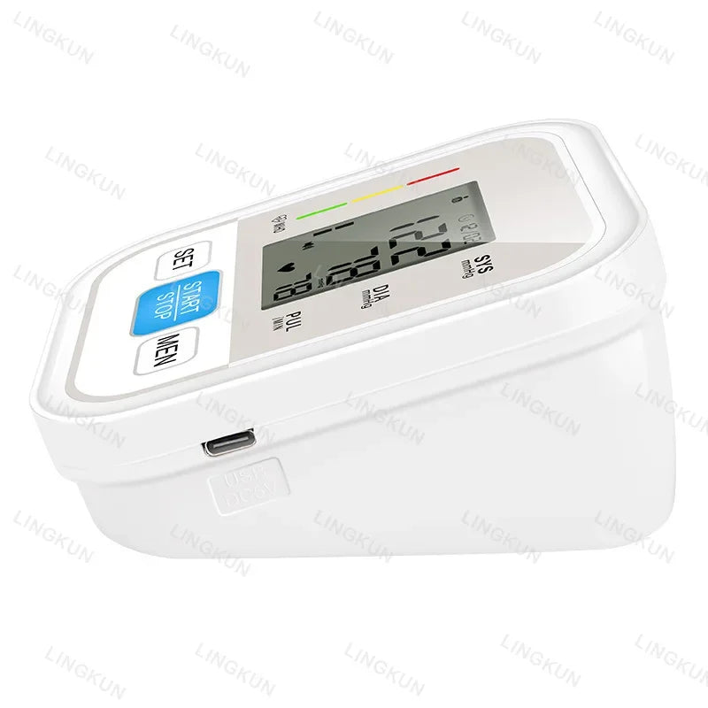 LCD Upper Arm Electronic Blood Pressure Monitor Home Automatic Digital Sphygmomanometer Tonometer Heart Rate Tensiometer