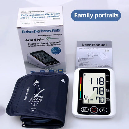 LCD Upper Arm Electronic Blood Pressure Monitor Home Automatic Digital Sphygmomanometer Tonometer Heart Rate Tensiometer