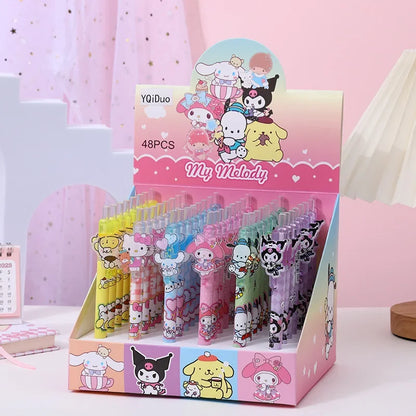 Gel Pens Cute Kuromi Melody Hello Kitty Acrylic Patch Press Pen 0.5 Black Girls Highvalue Stationery Sanrio 24 /48