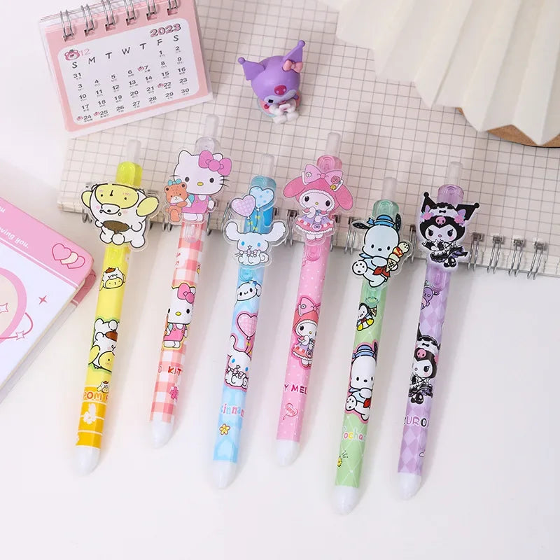 Gel Pens Cute Kuromi Melody Hello Kitty Acrylic Patch Press Pen 0.5 Black Girls Highvalue Stationery Sanrio 24 /48