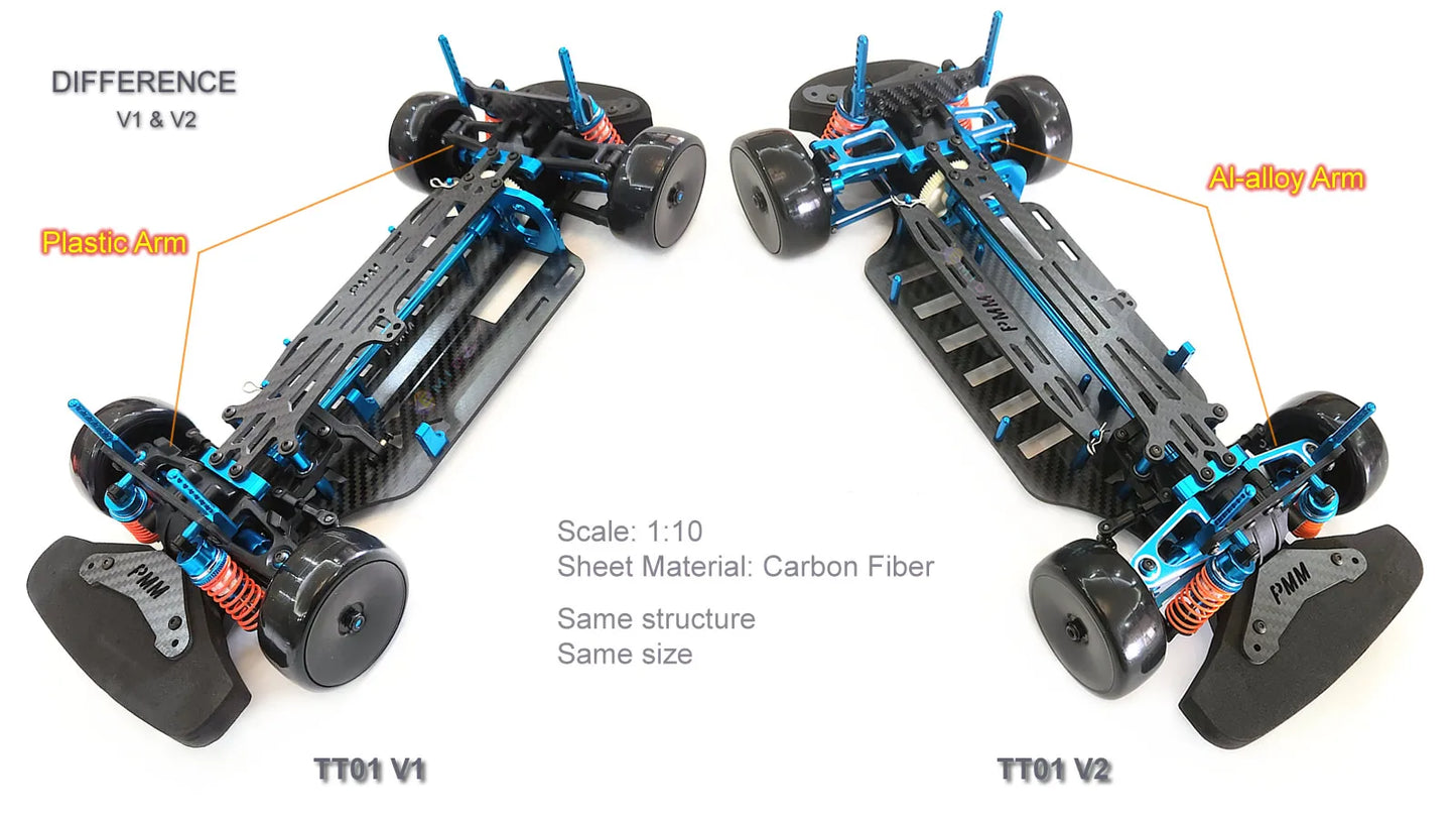 Tamiya Sakura TT02B TT02 TT01 D5 D5S TRF416 1:10 4WD RC Car Kohlefaserrahmen Al-Legierung DIY Modell Drift Racing Upgrade Teile KIT